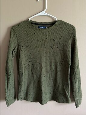 Univibe Olive Army Green Ribbed Top with Black Speckles, Size Kids Small